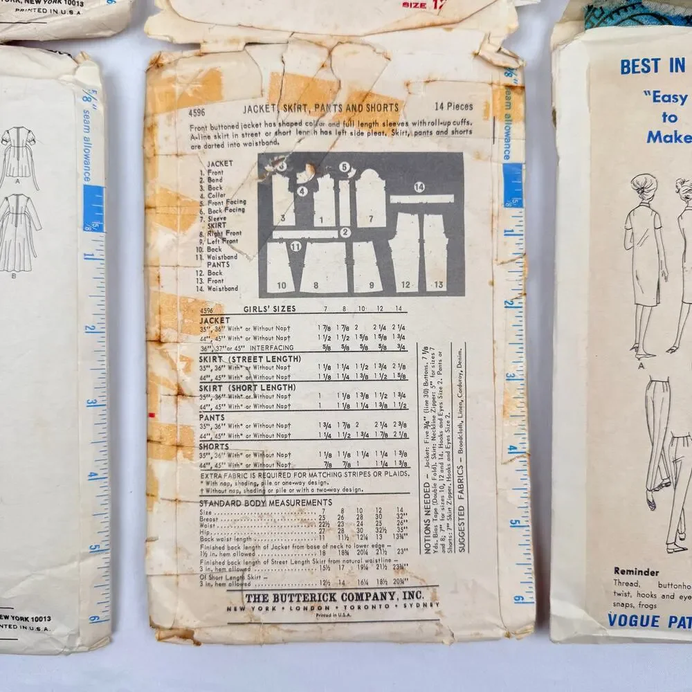 Vintage Butterick & Vogue Sewing Patterns Lot of 6 60s 70s Dress Sewing